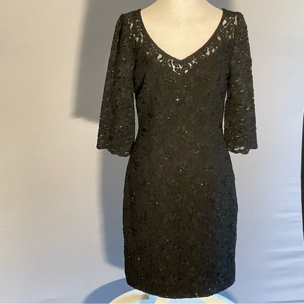 Carmen Marc Valvo Black Lace Sheath Dress Size 4 MOB MOG Evening - Picture 12 of 16